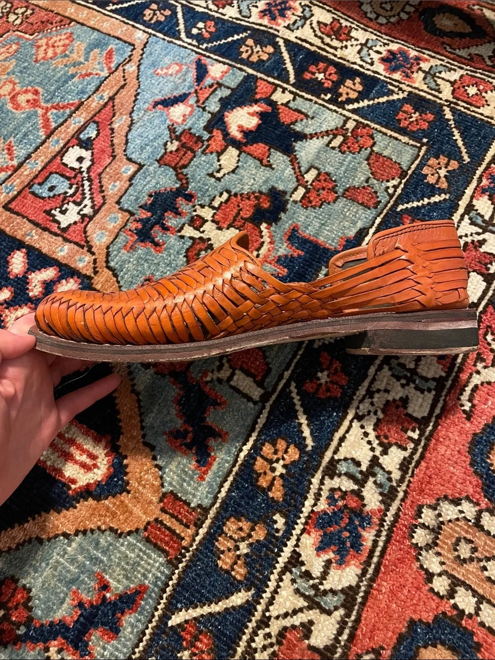 Mexican Woven Leather Slip-On Huaraches in Tan